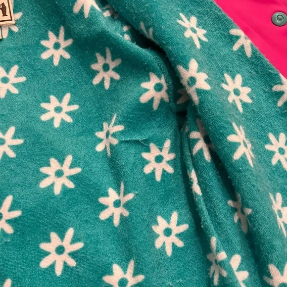Hatley Fuchsia Pink Hooded Daisies Lined Splash Jacket Raincoat Rain Jacket sz 3